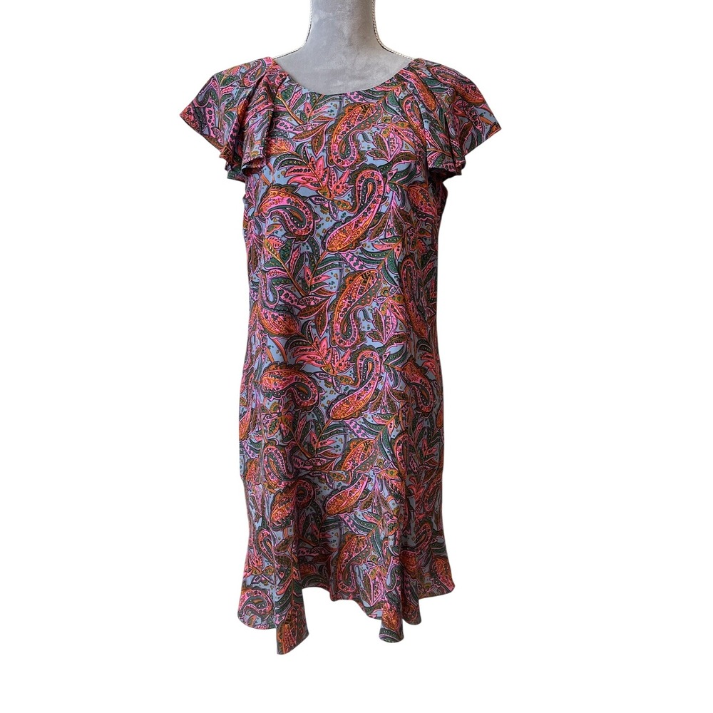 J Crew 100% Silk Paisley Pink Mini Shift Dress Flutter Sleeve Sz. 8 Soft Girl